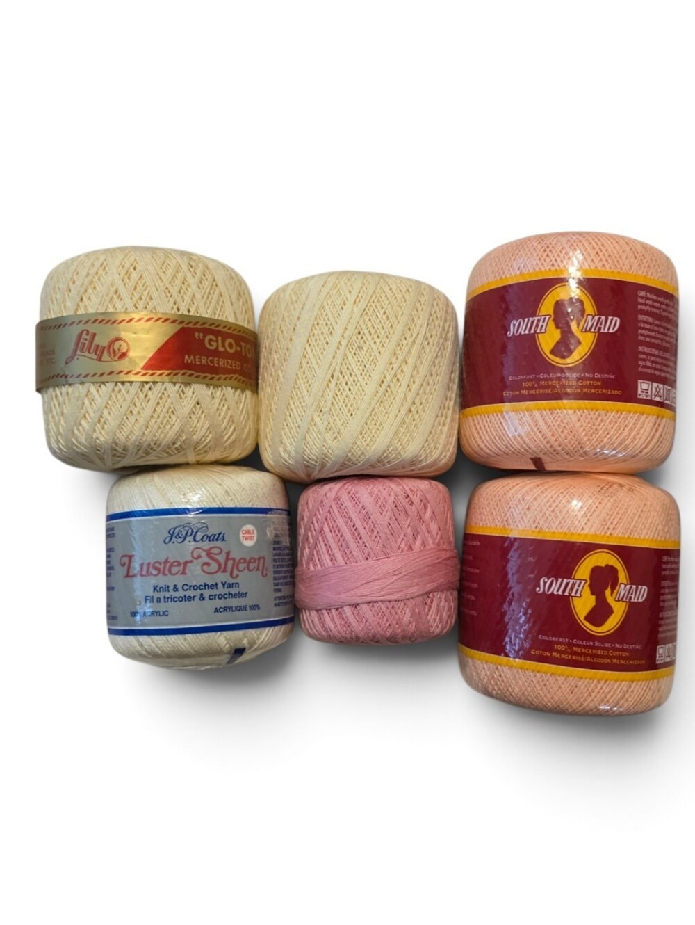 NEW Vintage 5 Balls 100% Cotton Thread Yarn and 1 Ball JP Coats Acrylic Yarn